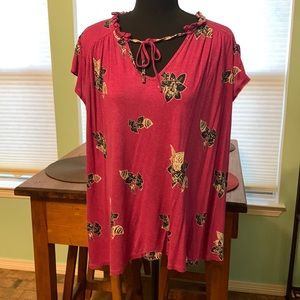 Loft outlet XL top hot pink with navy flowers